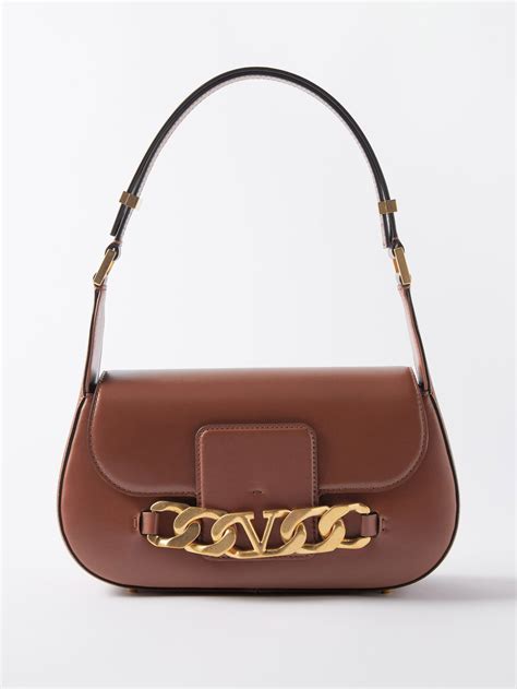 Tan V Logo Chain Leather Shoulder Bag Valentino Matchesfashion Au