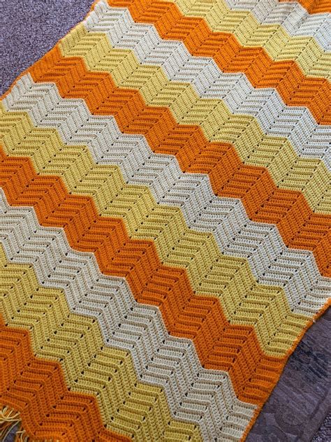 Homemade Afghan Zigzag Stitch Yellow And Orange Crochet Etsy In 2021