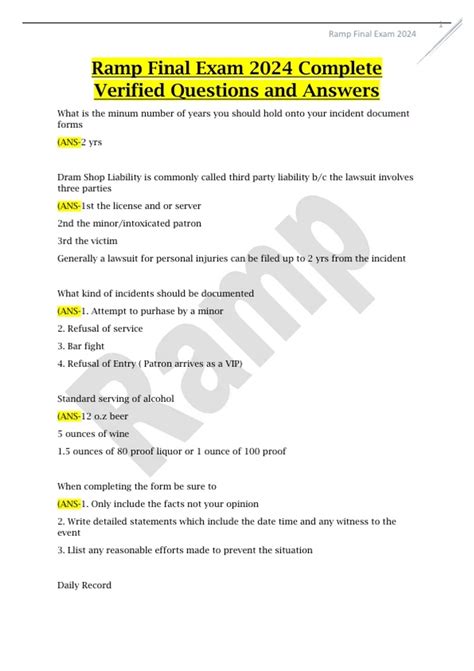Ramp Final Exam 2024 Complete Verified Questions and Answers - RAMP