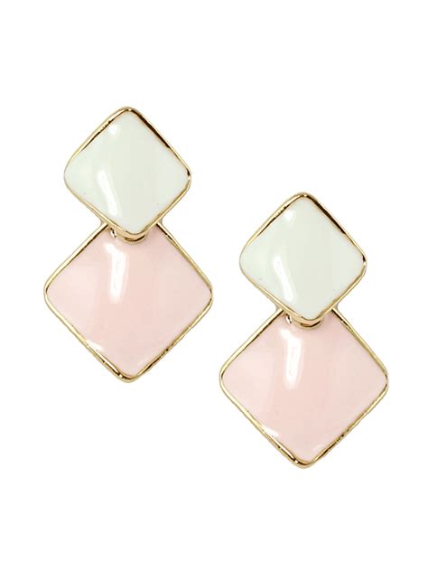 Gold Brim Duo Color Squares Stud Earrings Square Earrings Studs