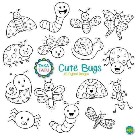 Cute Bugs Digital Stamp Cute Bugs Clip Art Kawaii Bugs Etsy
