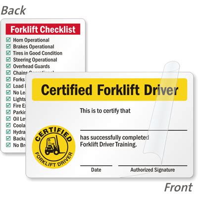 Complete coverage of operator training class, including loading dock and warehouse. Forklift Certification Cards | Forklift Driver Wallet Cards
