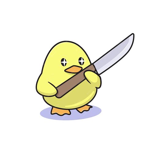 Premium Vector Cute Baby Duck Holding Knife Illustration