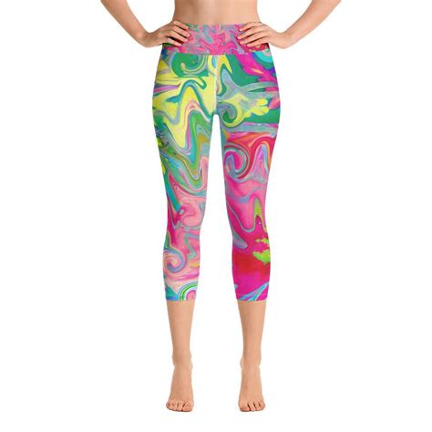 Capri Yoga Leggings Colorful Flower Garden Abstract Collage Capri