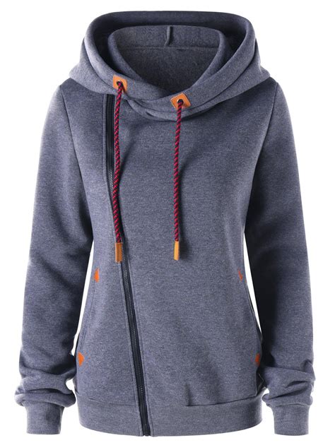 66 Off Drawstring Zipper Front Hoodie With Pocket Rosegal