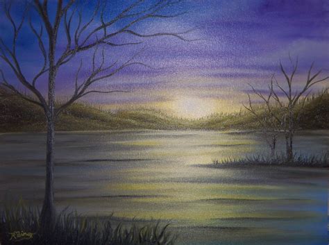 Bing Art By Rachel Bingaman Contemporary Sunset Oil Painting Purple And Gold On Canvas 12 X