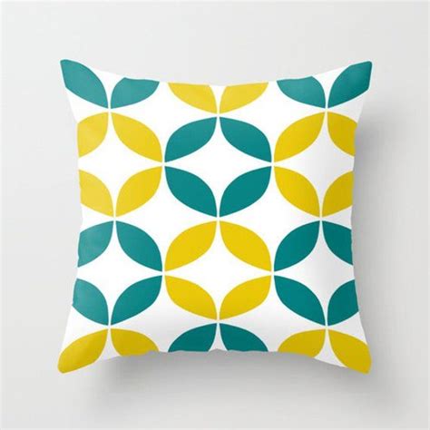 Throw Pillow Covers Mustard Yellow Teal White Accent Pillow Etsy