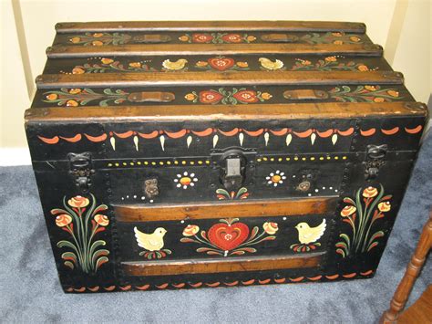 Talk with a painter or paint store about paint types and application methods. Very old metal and wooden steamer trunk, toll painted in ...