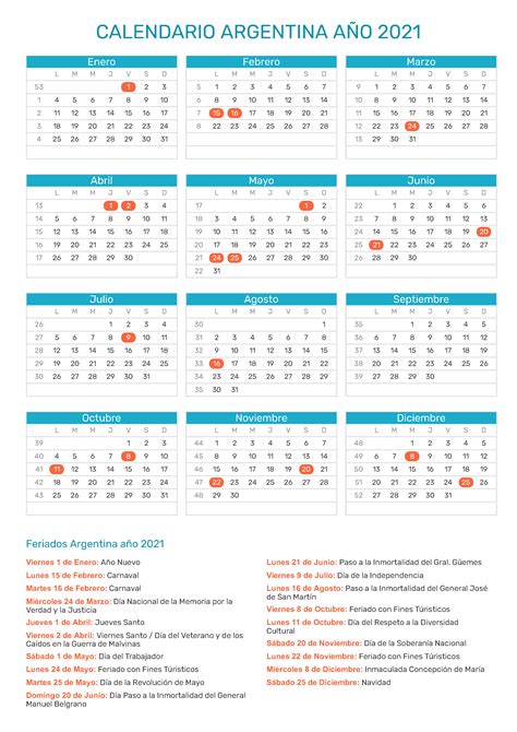 Calendario Completo 18 Feriados En Total Para El 2021