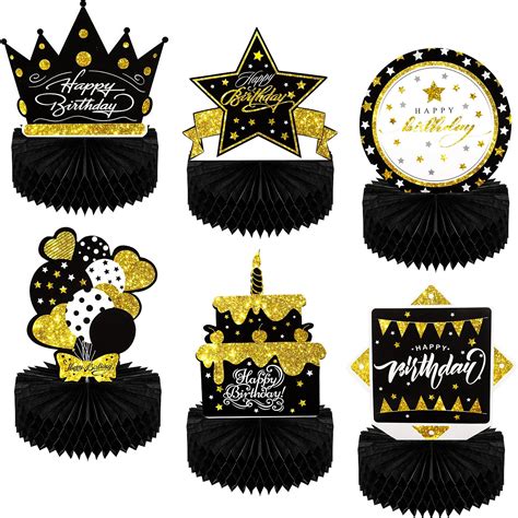 Buy 6 Pieces Black Gold Birthday Centerpieces For Tables Decorations