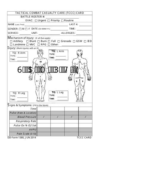 Dd Form 1380 Download Printable Pdf Tactical Combat Casualty Care