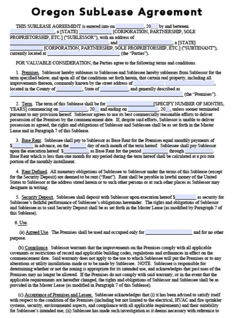 Free Oregon Rental Lease Agreement Templates Pdf Word