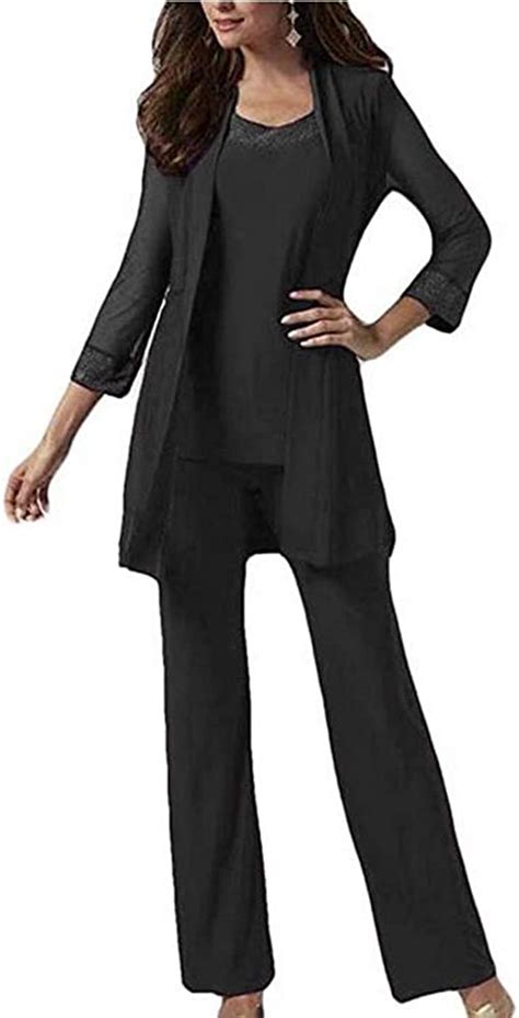 Womens 3 Pc Chiffon Pants Suit Outfit Plus Size Dress Suit For Mother