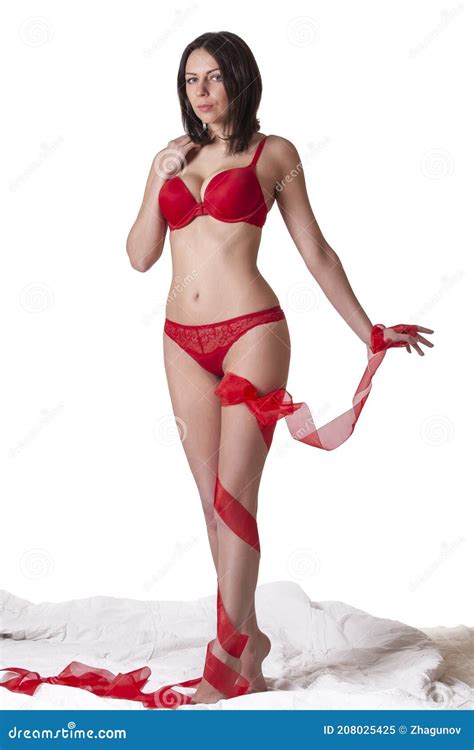 Girl In Red Lingerie Stock Image Image Of Disrobed 208025425