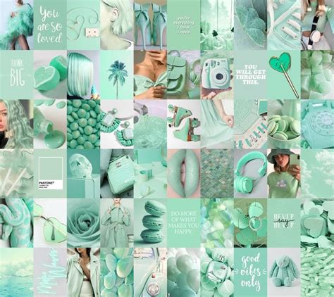 Mint Aesthetic Wall Collage Soft Color Collage Printable Wall Etsy In