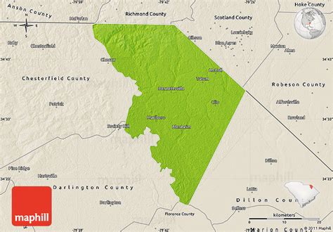Physical Map Of Marlboro County Shaded Relief Outside