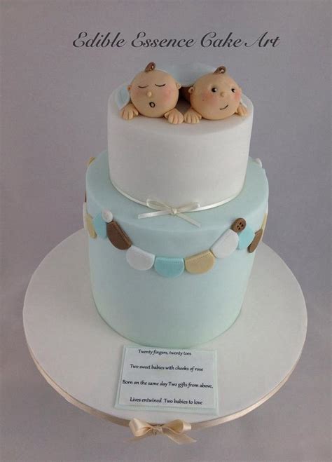 Twin Boys Baby Shower Decorated Cake By Edible Essence Cakesdecor