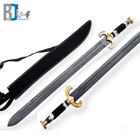 Custom Handmade Damascus Steel Sword With A Brass Guard Stag Horn