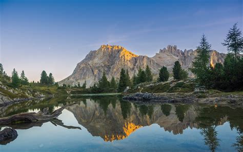 Download Wallpapers Mountain Lake Alps Morning Sunrise Forest