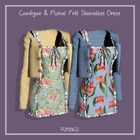 Cardigan And Floral Frill Sleeveless Dress From Rimings • Sims 4 Downloads