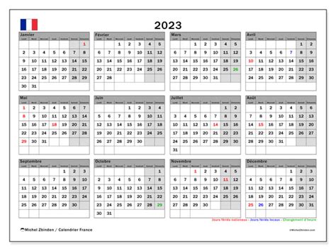 Calendrier 2023 à Imprimer “32ld” Michel Zbinden Fr