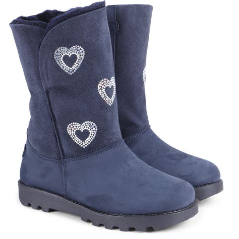 Zecchino Doro Girls Crystal Heart Boots In Blue — Bambinifashioncom