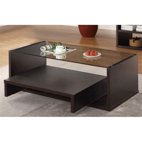 Round tables often require more space than rectangular ones, as they are perceived as being bigger. Modern Cappuccino Coffee Table w/ Pull-Out Shelf by ...