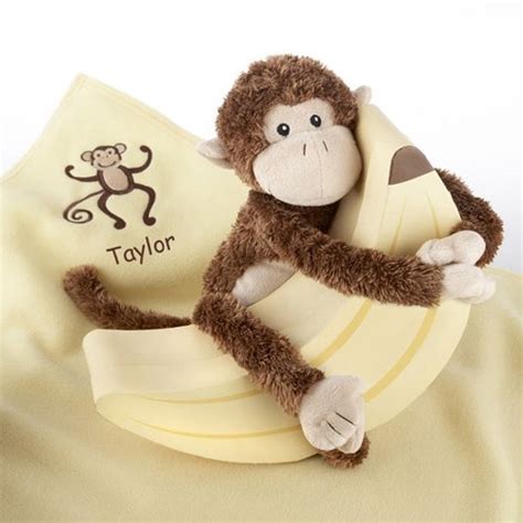 An original decoration for a baby shower, birthday party, or other celebration! Personalized Monkey Plush and Blanket Gift Set