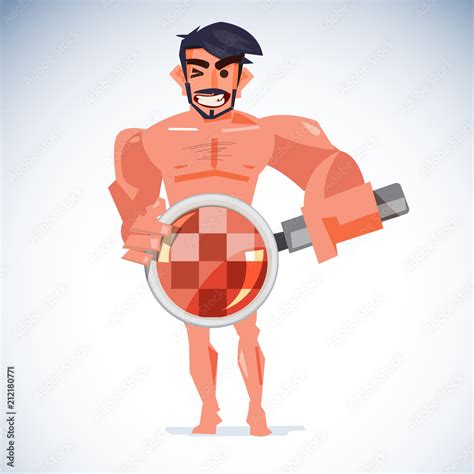 Naked Man Handling Magnifier At His Penis With Censored Skin Healthcare For Sex Or Check Your