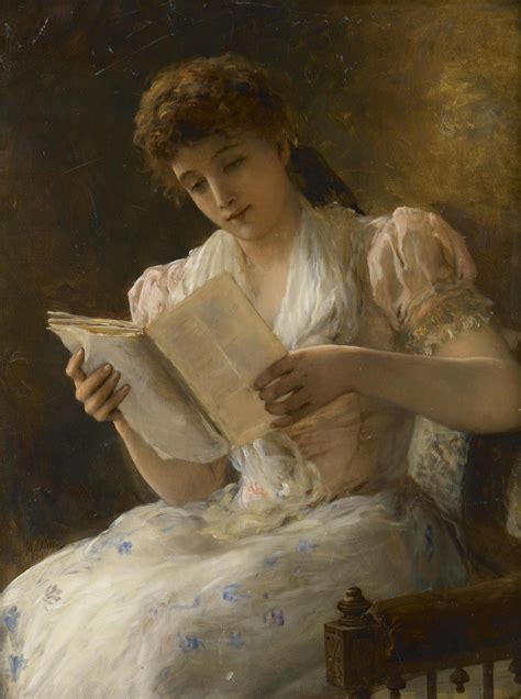 Portrait Of A Lady Reading A Book By William Oliver 1823 1901