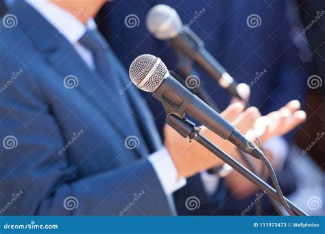 News Conference Public Speaking Microphone Stock Image Image Of