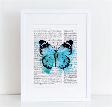 Items Similar To Dictionary Page Butterfly Blue Watercolor A4