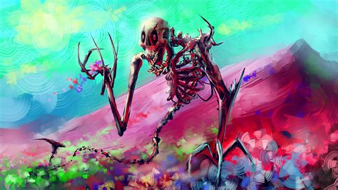 Download Wallpaper 2560x1440 Skeleton Art Bright Colorful Widescreen