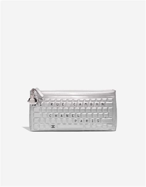 Chanel Keyboard Clutch Calf Silver SaclÀb