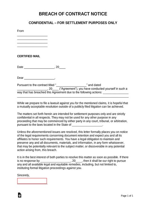 Free Breach Of Contract Demand Letter Pdf Word Eforms