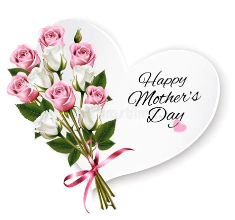 Red Roses With A Heart Shaped Happy Mother S Day Note Stock Vector