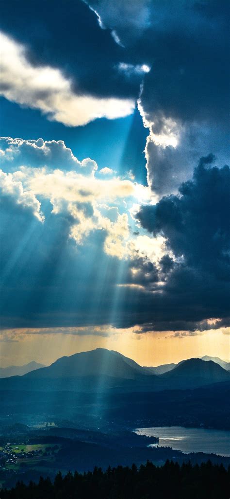 1125x2436 Sunbeams From Sky Landscape Mountains 5k Iphone Xsiphone 10