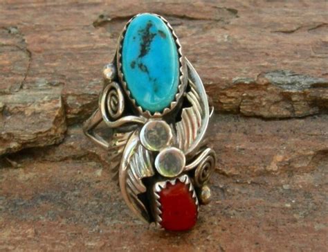 Vin Navajo Richard Begay Sterling W Az Turquoise Coral Ring
