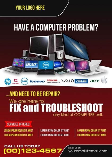 If you or your client owns a computer store and wants to present the items for sale on a single design, then you can find some inspiration from the given design on behance. Design a Flyer for computer repair shop | Freelancer
