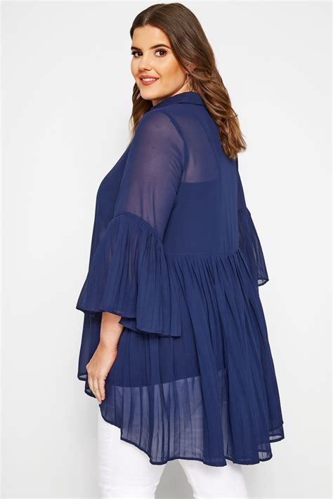 Yours London Navy Pleated Chiffon Shirt Sizes 16 To 32 Yours Clothing