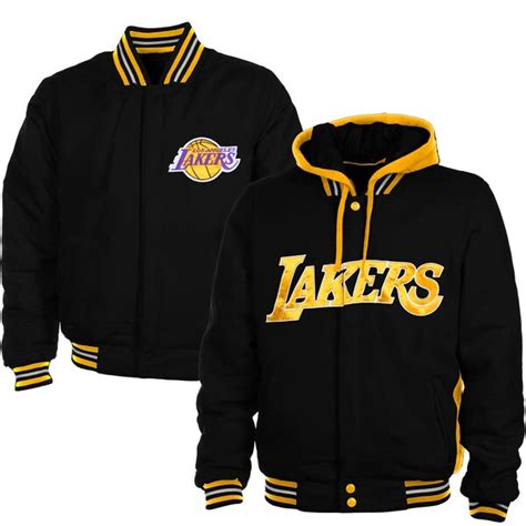 Enjoy flat shipping and easy returns. Los Angeles Lakers Reversible Poly Fleece Button-Up Hooded ...
