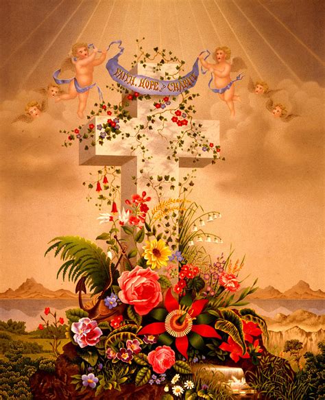 Faith Hope Charity Cross Vintage Christian Art Painting By Just