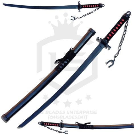 Full Tang Black Tensa Zangetsu Sword Of Ichigo Kurosaki Japanese Steel