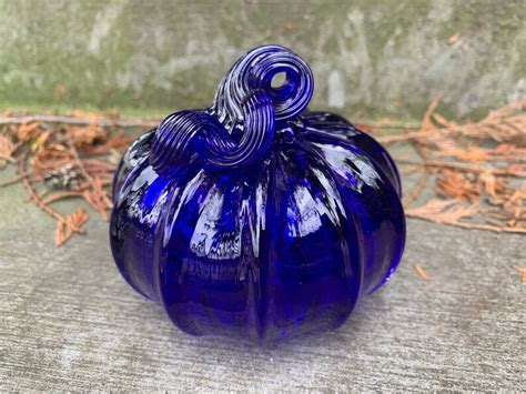 Cobalt Blue Glass Pumpkin 4 Decorative Hand Blown Etsy