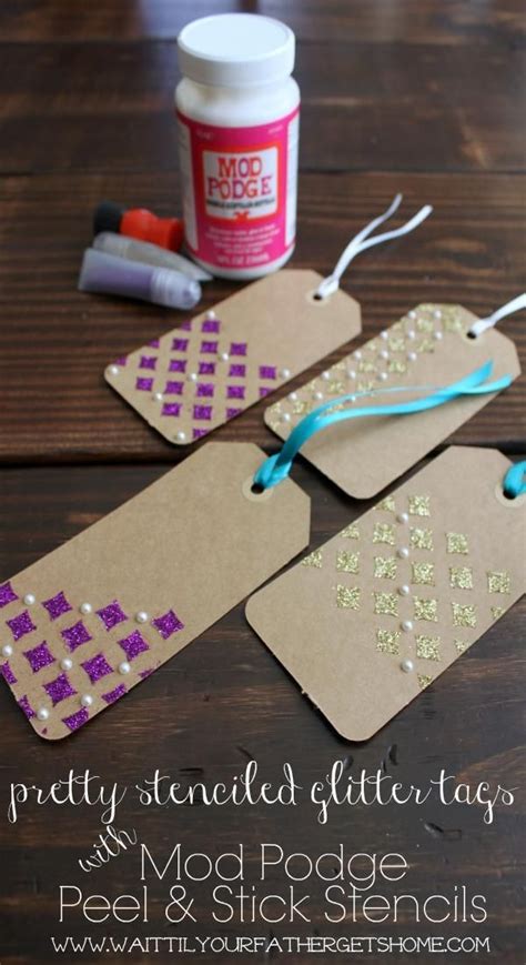 Pretty Stenciled Glitter Tags Wait Til Your Father Gets Home