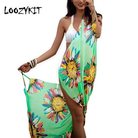 loozykit cover up beachwear women bikini shawl sunscreen chiffon beach shawl large size floral