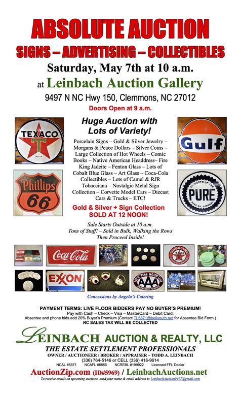 Absolute Auction Signs Advertising And Collectibles Leinbach