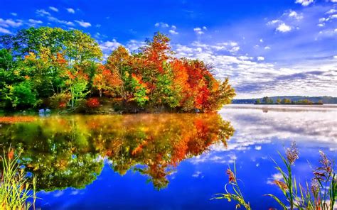 Autumn On The Lake Reflection Hd Desktop Wallpaper Autumn Lake