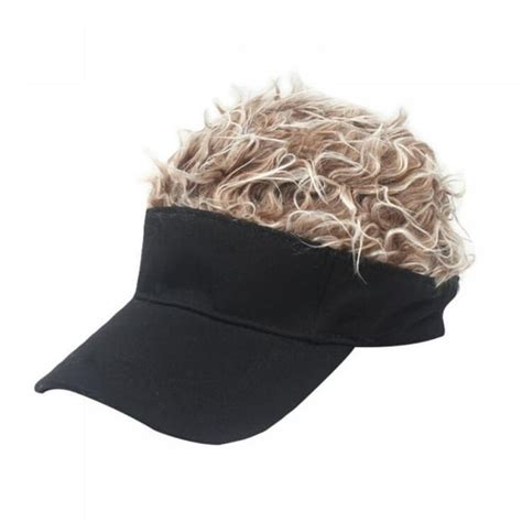 Mens Novelty Flair Spiked Hair Visor Sun Funny Golf Hats Fake Wig