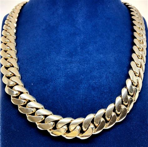 Mens Solid 14 Karat Yellow Gold Cuban Link Necklace Chain 575 Grams 17 Mm Ebay